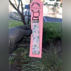 Black key fobe wristlet Keychain with glitter green on the inside